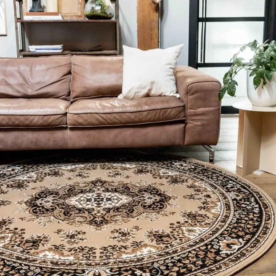 Interieur05 rond vintage Vloerkleed Nain Perzisch bruin - 100 x 100 cm