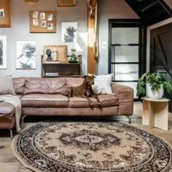 Interieur05 rond vintage Vloerkleed Nain Perzisch bruin - 100 x 100 cm