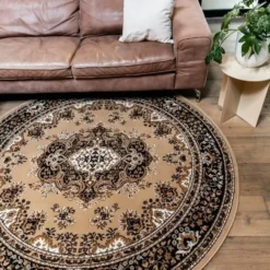 Interieur05 rond vintage Vloerkleed Nain Perzisch bruin - 100 x 100 cm