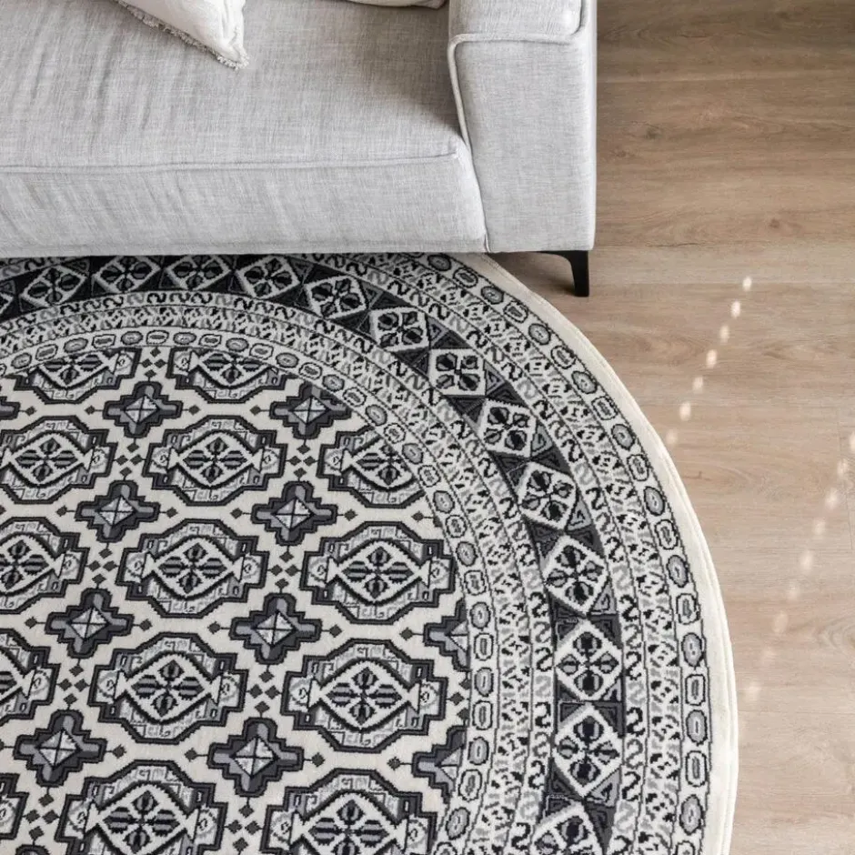 Interieur05 rond vintage vloerkleed Marad grijs/Aantraciet - 200 x 200 cm