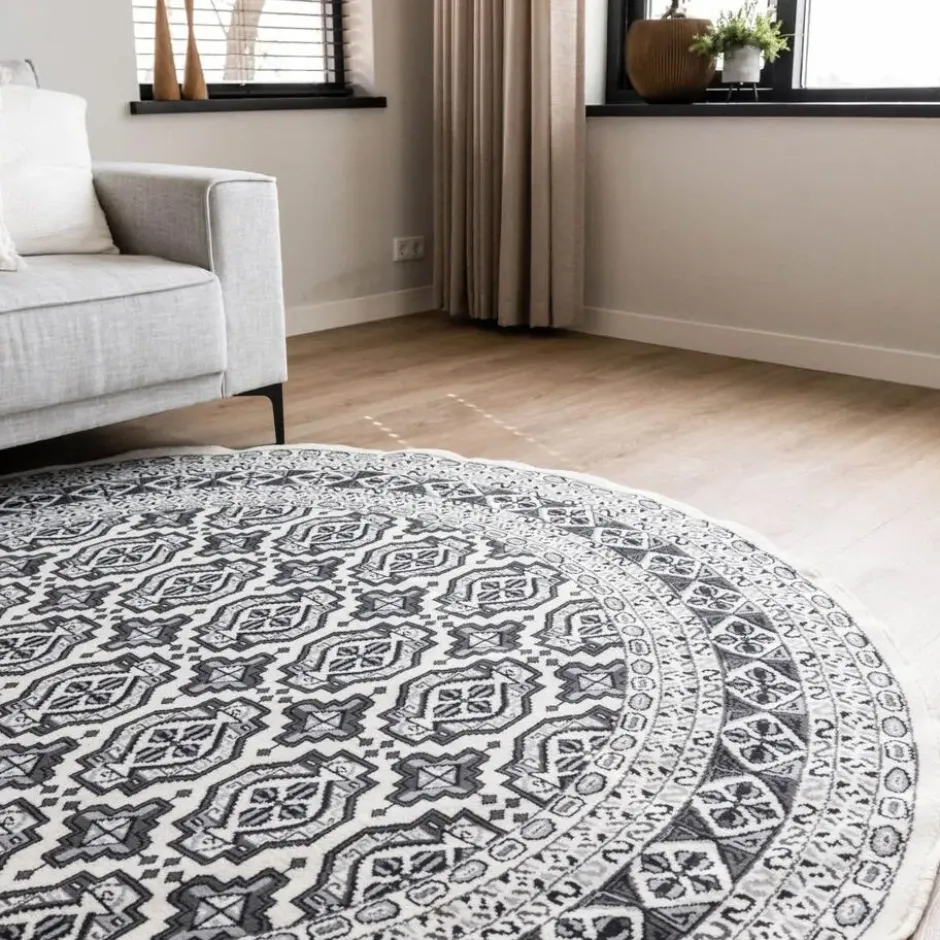 Interieur05 rond vintage vloerkleed Marad grijs/Aantraciet - 200 x 200 cm