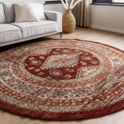 Interieur05 rond vintage vloerkleed Aila rood/oranje - 160 x 160 cm