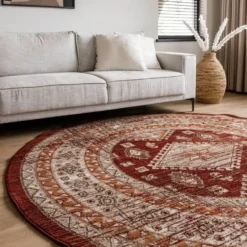 Interieur05 rond vintage vloerkleed Aila rood/oranje - 160 x 160 cm