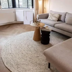 Interieur05 rond vloerkleed Gapo beige/wit - 180 x 180 cm