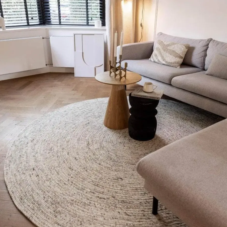 Interieur05 rond vloerkleed Gapo beige/wit - 150 x 150 cm