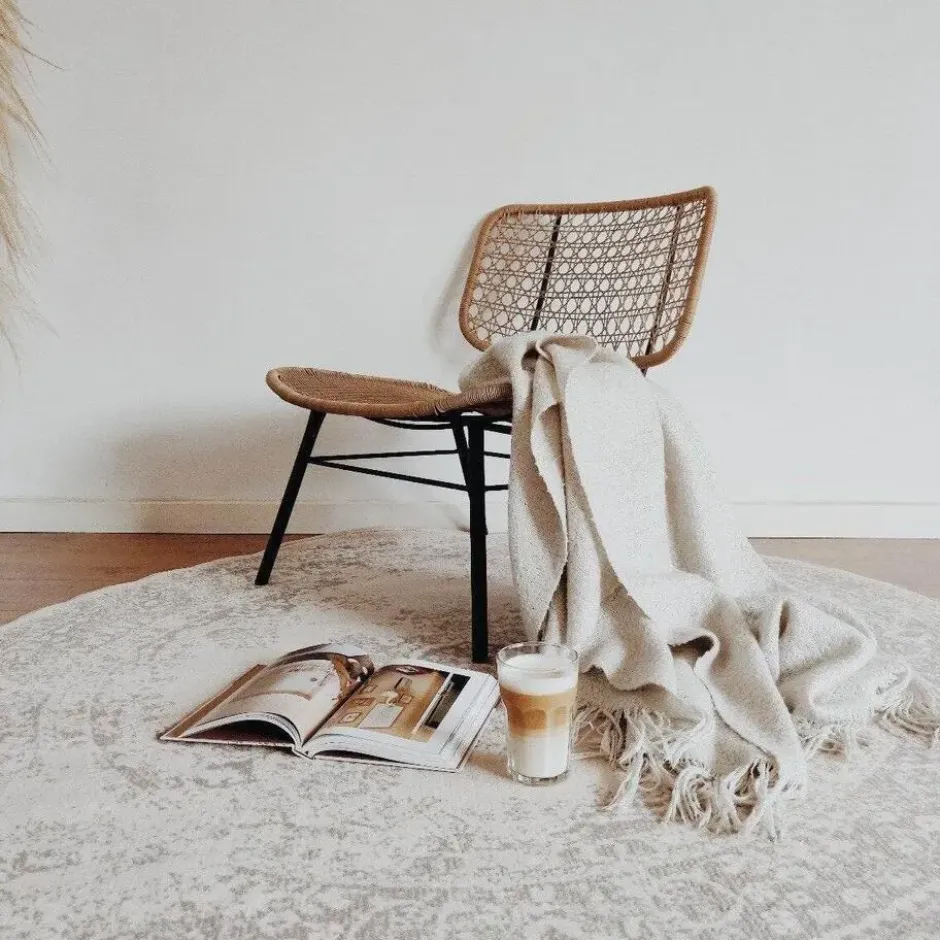 Interieur05 rond vloerkleed Keshan zand/beige - 120 x 120 cm