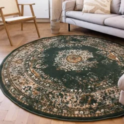 Interieur05 rond vloerkleed Keshan groen - 240 x 240 cm