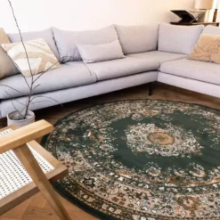 Interieur05 rond vloerkleed Keshan groen - 240 x 240 cm