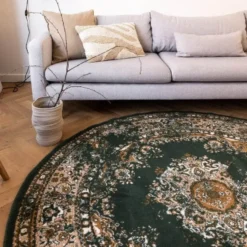 Interieur05 rond vloerkleed Keshan groen - 240 x 240 cm