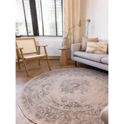 Interieur05 rond vloerkleed Keshan zand/beige - 190 x 190 cm
