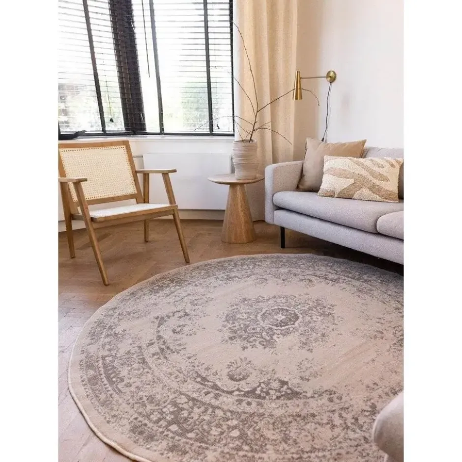 Interieur05 rond vloerkleed Keshan zand/beige - 190 x 190 cm