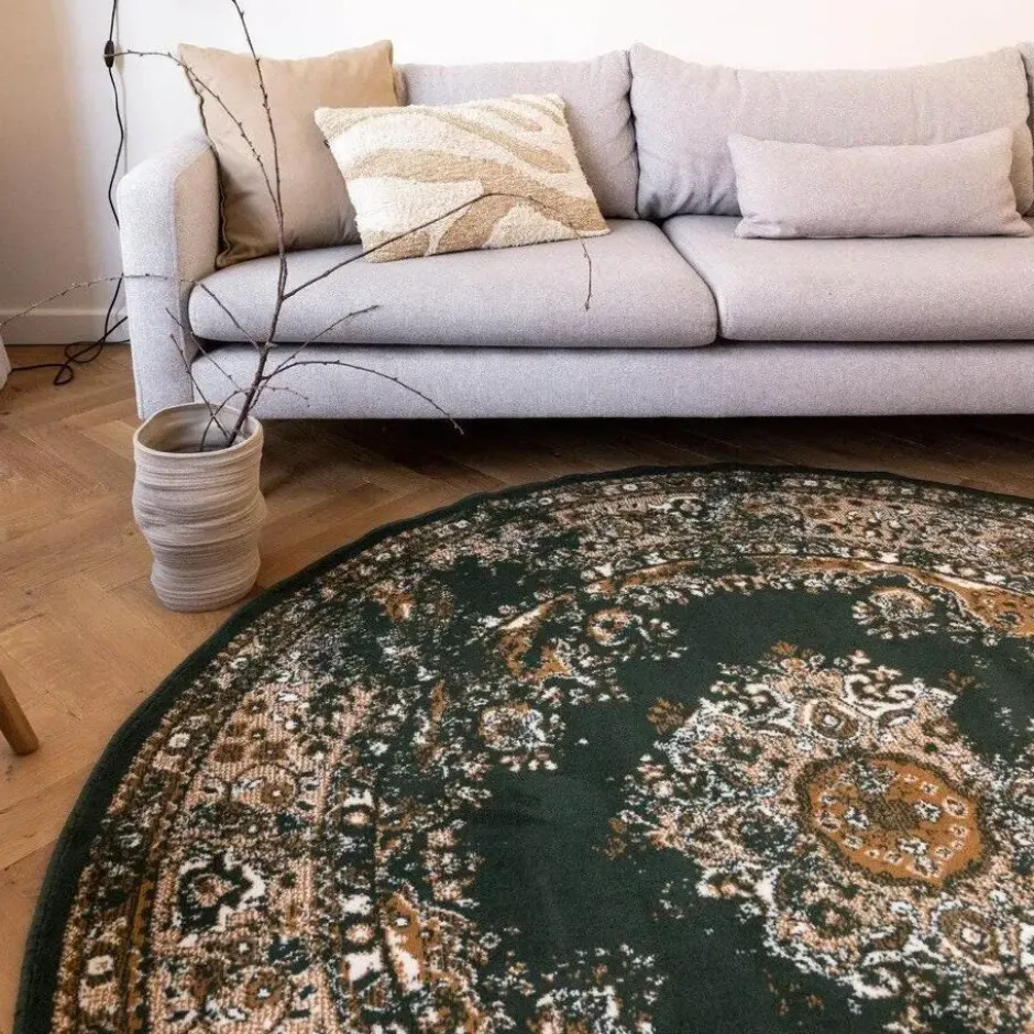 Interieur05 rond vloerkleed Keshan groen - 160 x 160 cm