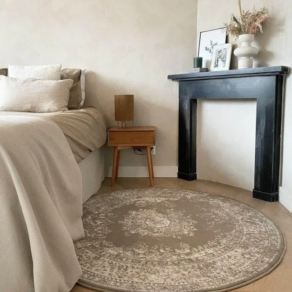 Interieur05 rond vloerkleed Keshan taupe/bruin - 160 x 160 cm