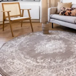 Interieur05 rond vloerkleed Keshan taupe/bruin - 160 x 160 cm