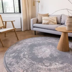 Interieur05 rond vloerkleed Keshan grijs - 190 x 190 cm