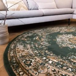 Interieur05 rond vloerkleed Keshan groen - 120 x 120 cm