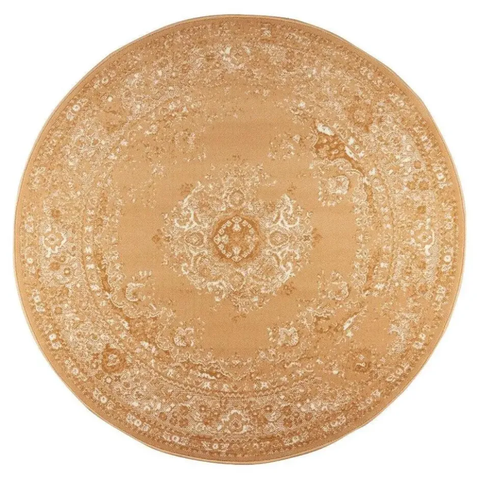 Interieur05 rond vloerkleed Keshan cognac/bruin - 160 x 160 cm