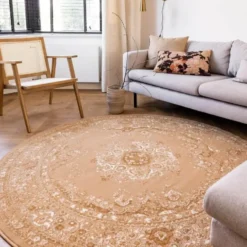 Interieur05 rond vloerkleed Keshan cognac/bruin - 160 x 160 cm