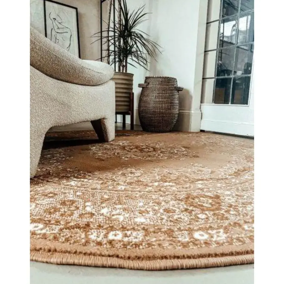 Interieur05 rond vloerkleed Keshan cognac/bruin - 160 x 160 cm