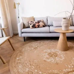 Interieur05 rond vloerkleed Keshan cognac/bruin - 160 x 160 cm