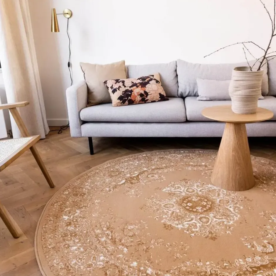 Interieur05 rond vloerkleed Keshan cognac/bruin - 160 x 160 cm