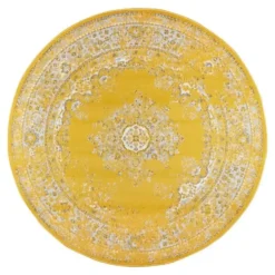Interieur05 rond vloerkleed Keshan geel - 160 x 160 cm