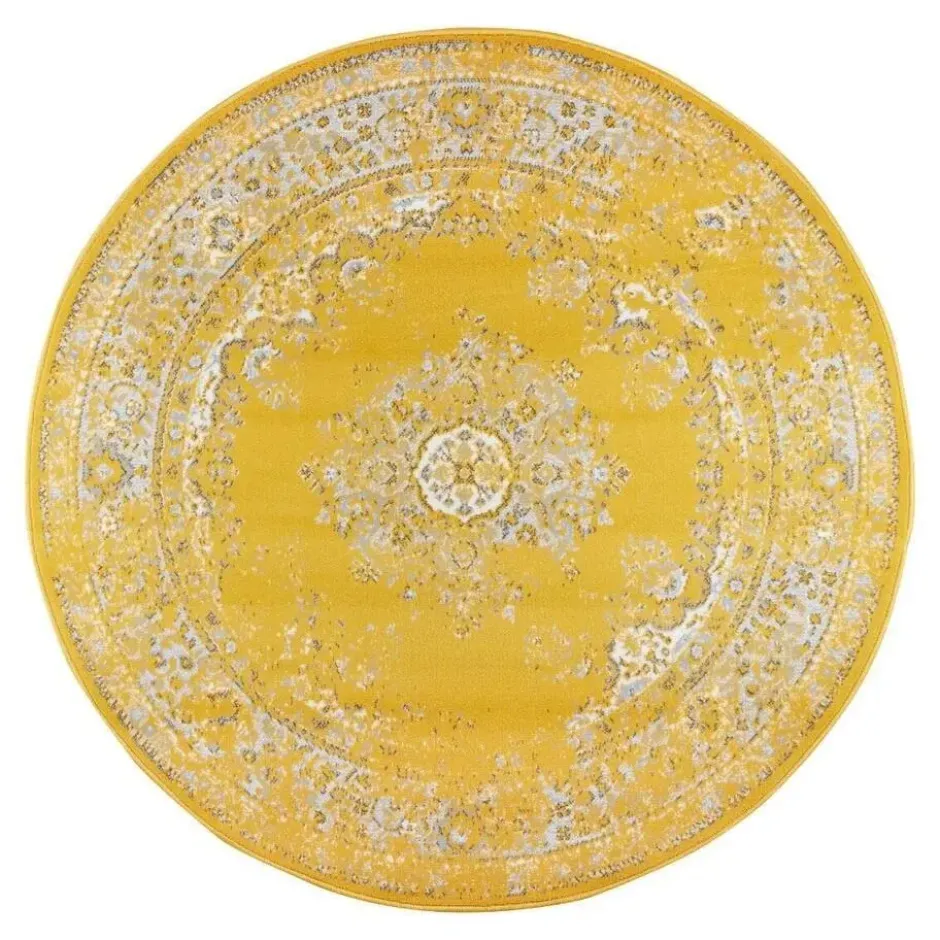 Interieur05 rond vloerkleed Keshan geel - 160 x 160 cm