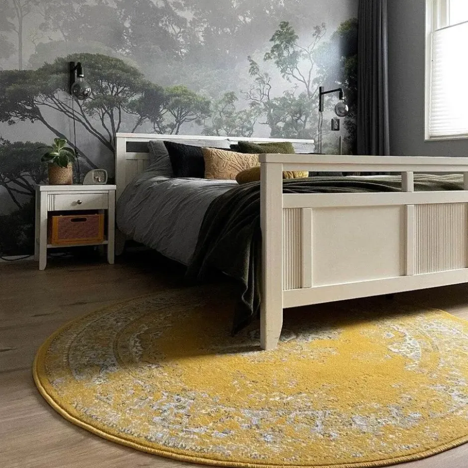 Interieur05 rond vloerkleed Keshan geel - 160 x 160 cm