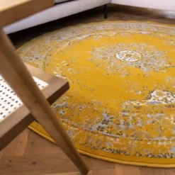 Interieur05 rond vloerkleed Keshan geel - 160 x 160 cm
