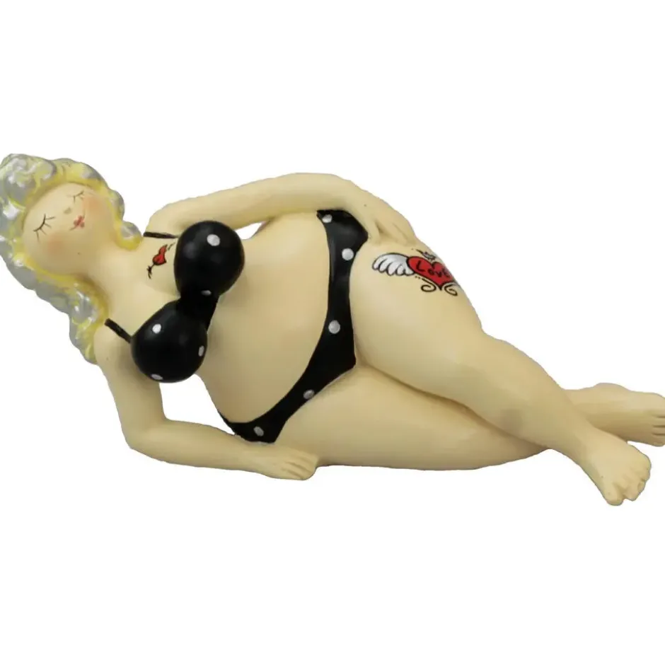 Inware Home decoratie beeldje dikke dame - zwart badpak - 17 cm