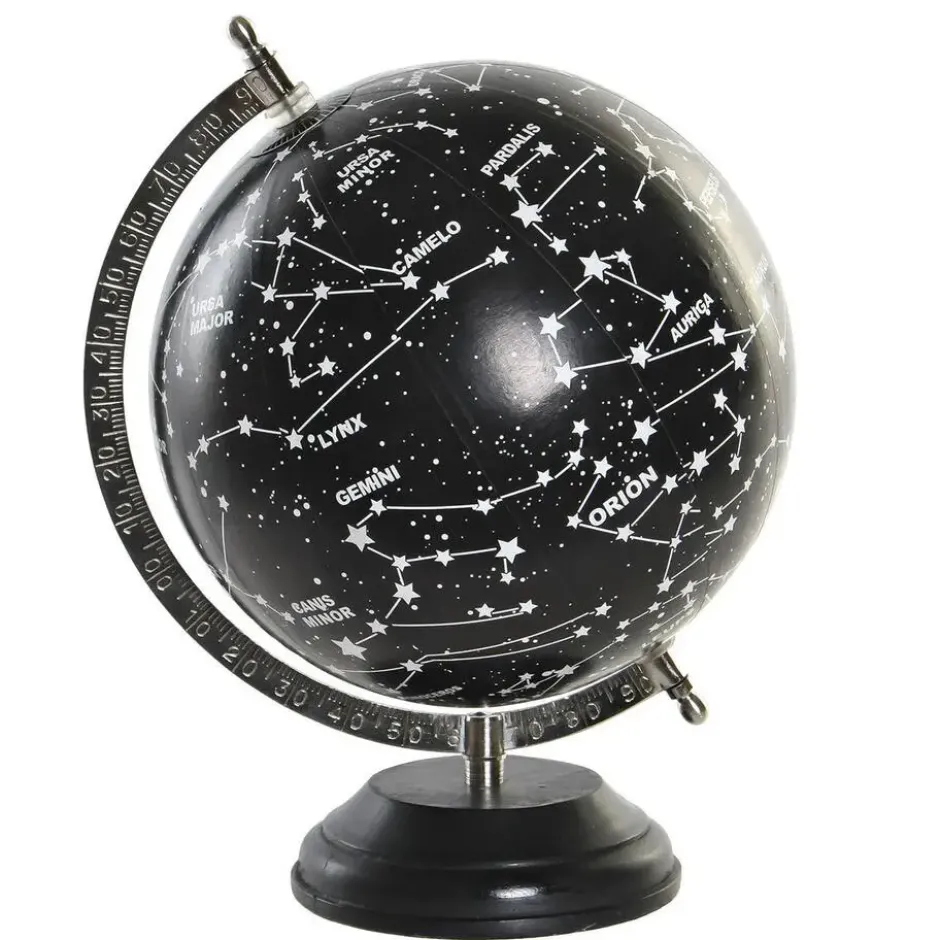 ITEM Wereldbol - sterrenhemel - zwart - op voet - 28x22 cm