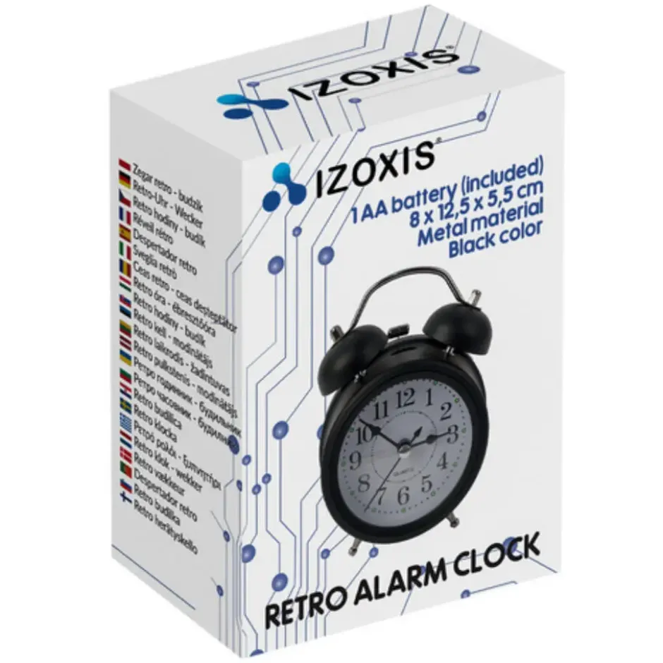 Izoxis Retro wekker - zwart - led achtergrondverlichting - D8 cm