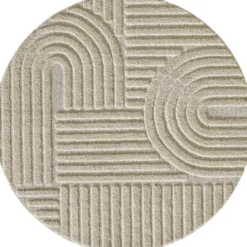 Japandi Art Rond Vloerkleed Laagpolig Effen Beige - 200 CM Ø