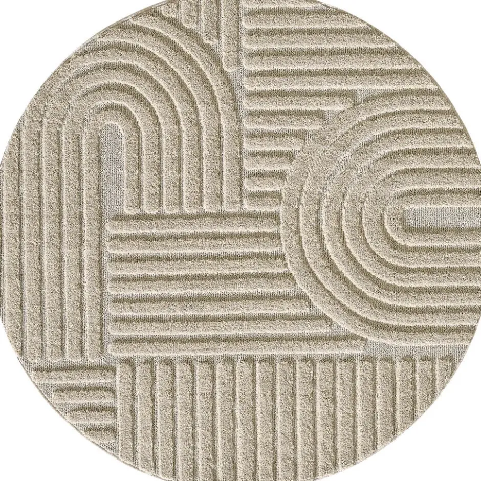 Japandi Art Rond Vloerkleed Laagpolig Effen Beige - 160 CM Ø