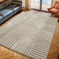 Japandi Art Vloerkleed Laagpolig Effen Beige - 140x200 CM