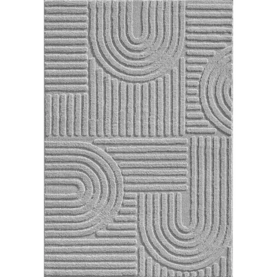 Japandi Art Vloerkleed Laagpolig Effen Grijs - 200x290 CM