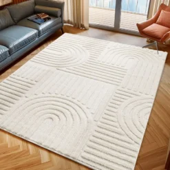 Japandi Art Vloerkleed Laagpolig Effen Creme - 140x200 CM