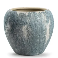 Jodeco Plantenpot Marble - wit/blauw - keramiek - D24 x H22 cm