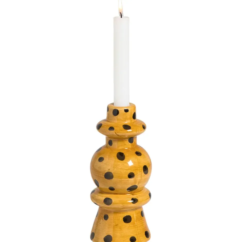 Kandelaar Dot bruin keramiek - 19,5Ø8,3 cm