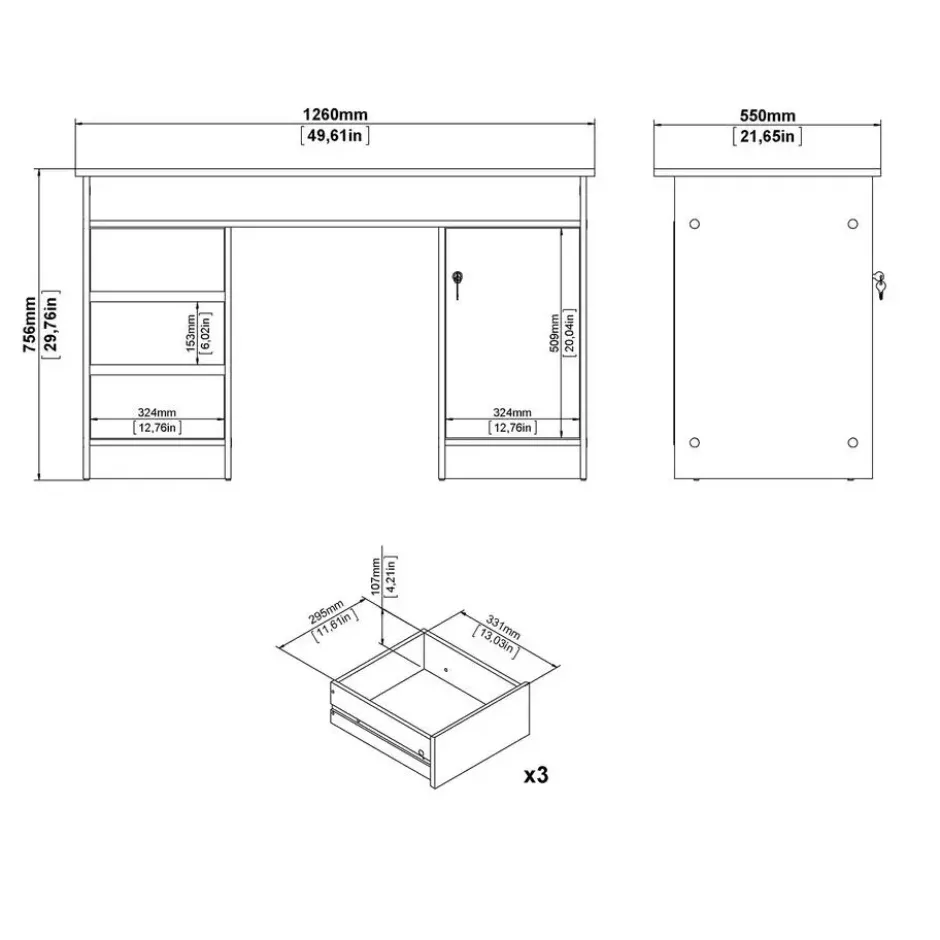 Kantoorbureau Naturel - 126x55x76cm - Function Plus