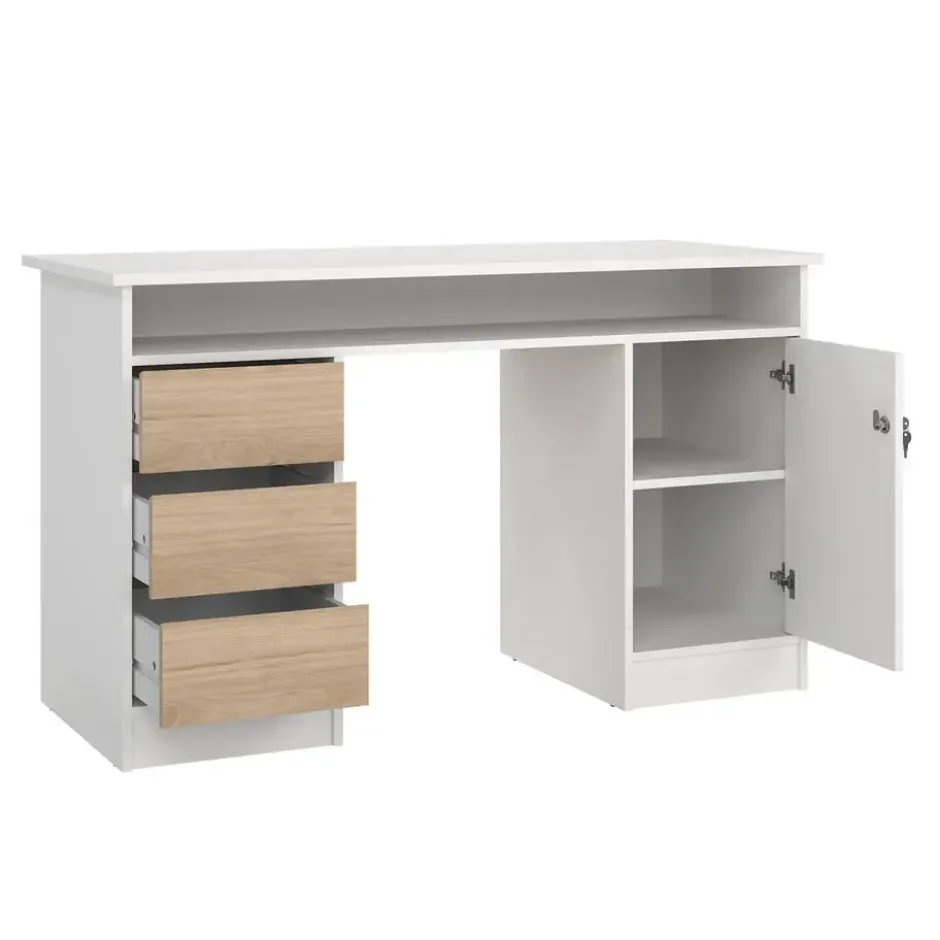 Kantoorbureau Wit/Naturel - 126x55x76cm - Function Plus