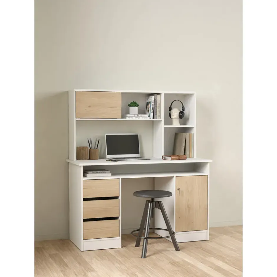 Kantoorbureau Wit/Naturel - 126x55x76cm - Function Plus