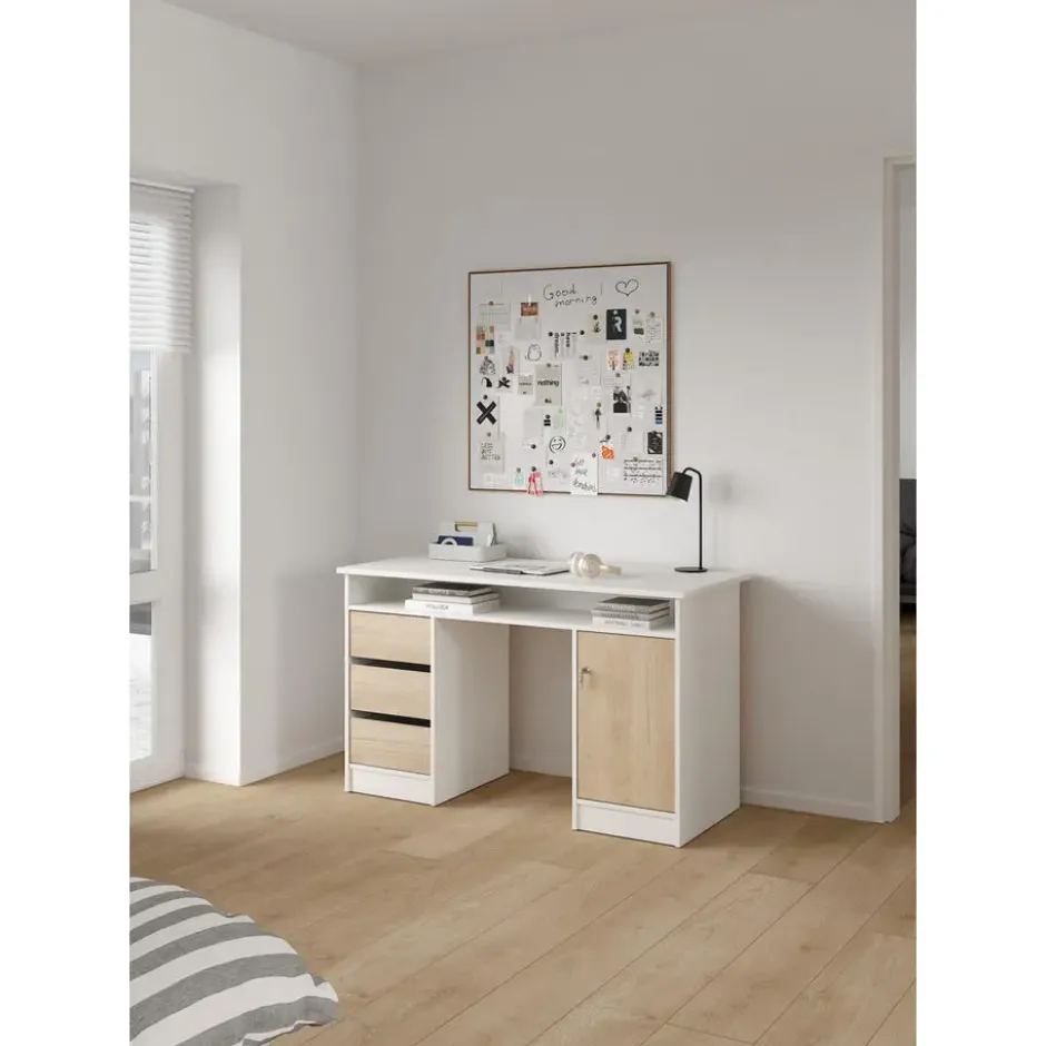 Kantoorbureau Wit/Naturel - 126x55x76cm - Function Plus