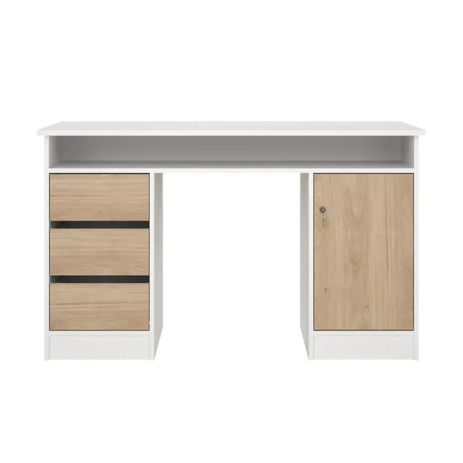Kantoorbureau Wit/Naturel - 126x55x76cm - Function Plus