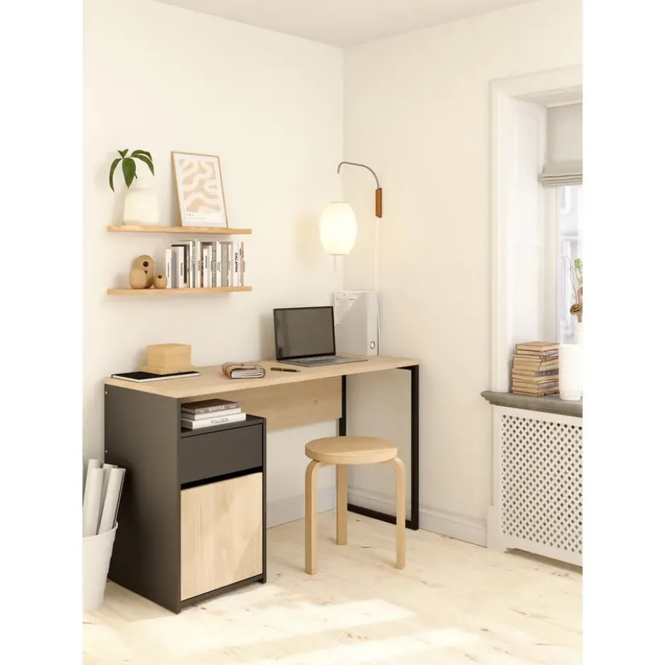 Kantoorbureau Zwart/Naturel - 130x52x77cm - Function Plus