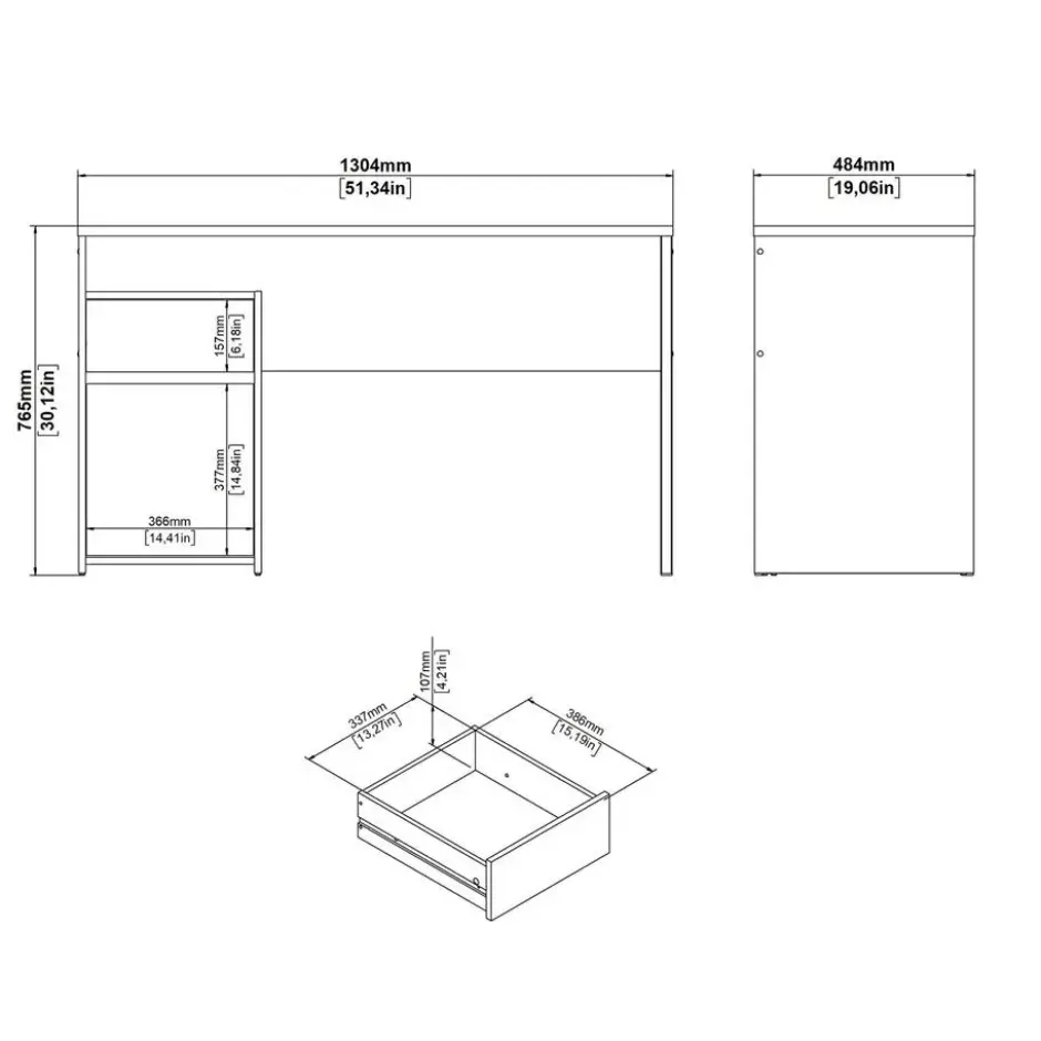 Kantoorbureau Zwart/Naturel - 130x52x77cm - Function Plus