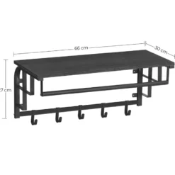 Kapstok met Plank - Hangende Wandkapstok - 66cm - Zwart