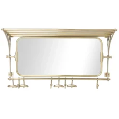 Kapstok van messing met spiegel - Goudkleurig - 28x77x33 cm