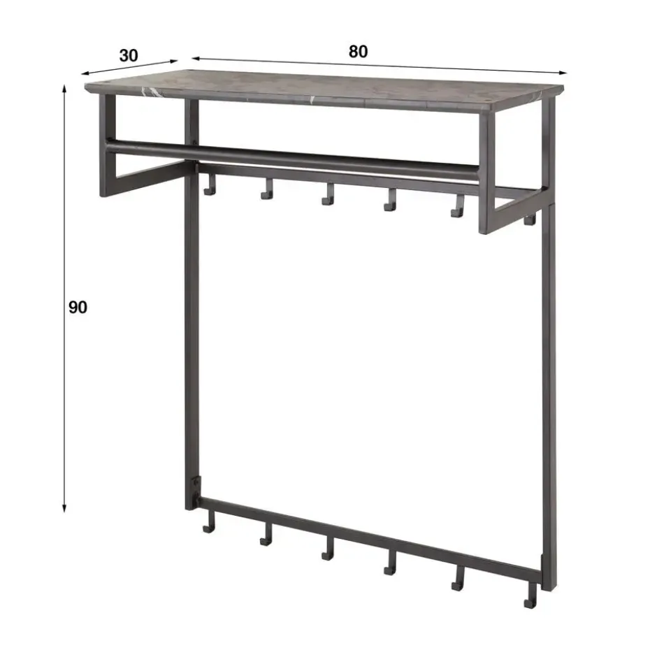Kapstok - Zwart Metaal - 80x30x24cm - 12-Haken - Roede