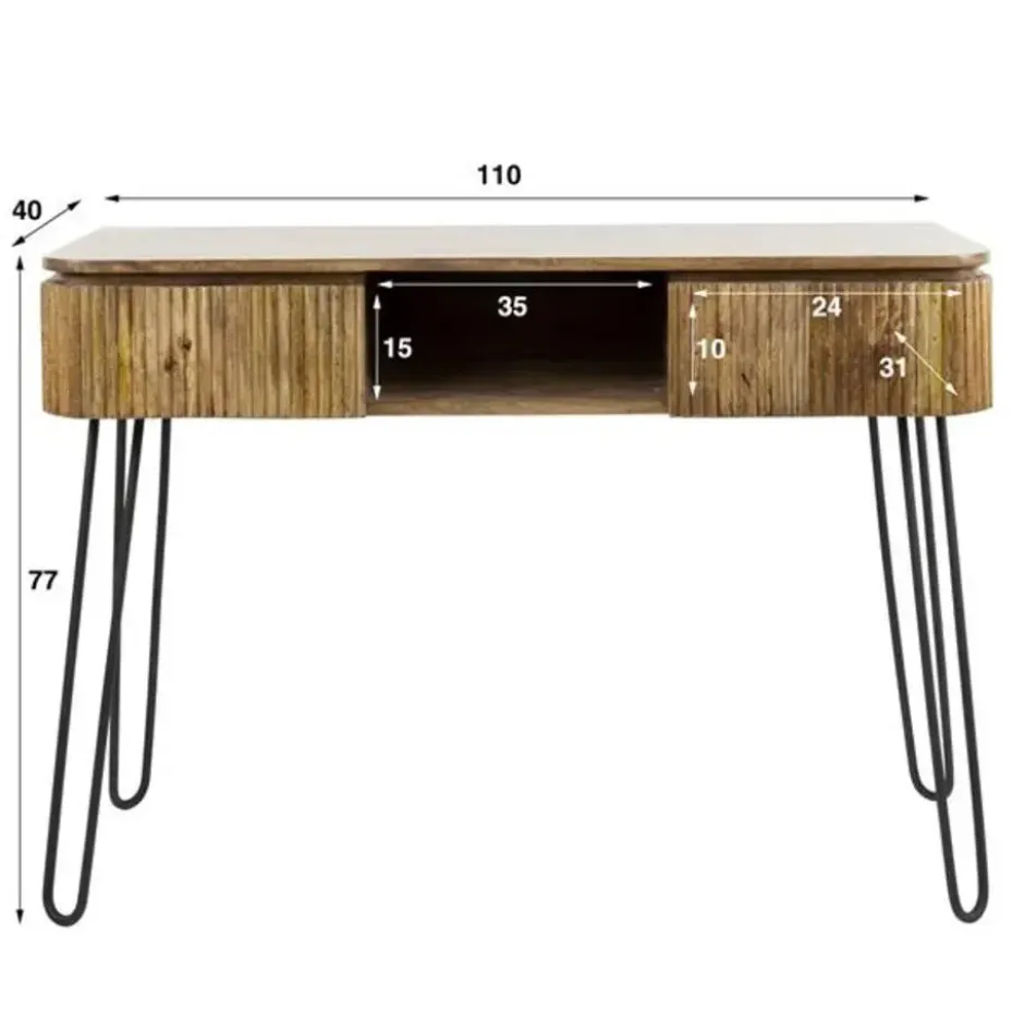 Kaptafel Rechthoek 110cm -Massief Mangohout - 2 Lades